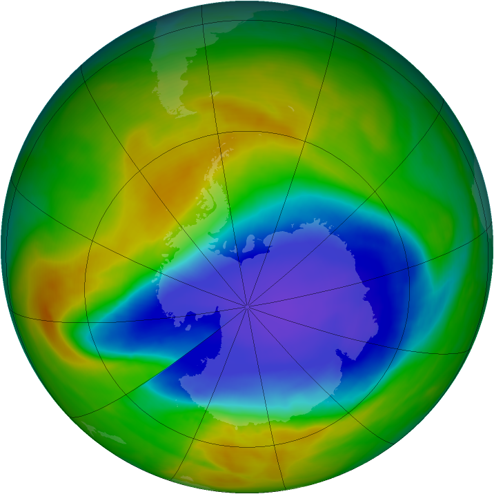 Antarctic ozone map for 29 October 2007